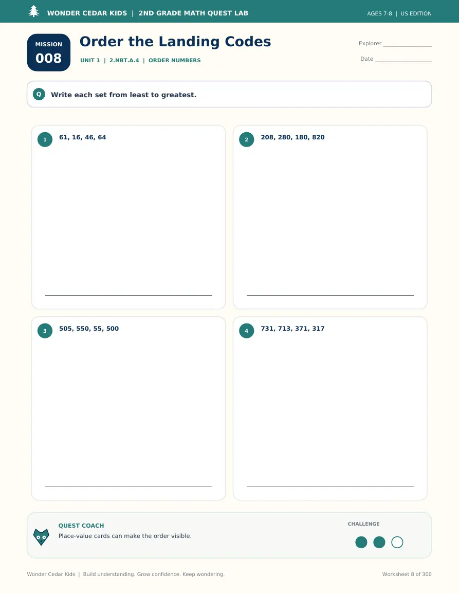 Sample worksheet from 2nd Grade Math Quest Lab