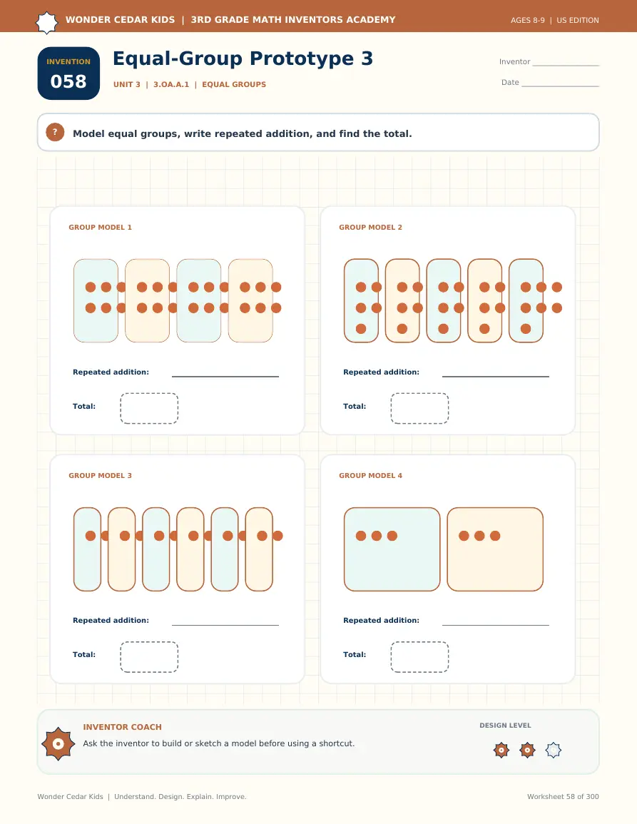 Sample worksheet from 3rd Grade Math Inventors Academy