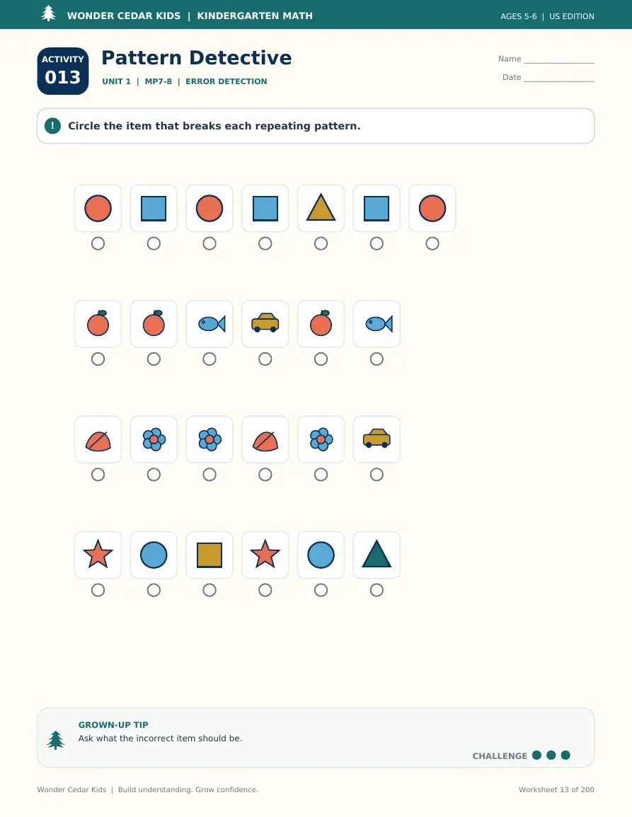Sample worksheet from Kindergarten Math Adventure